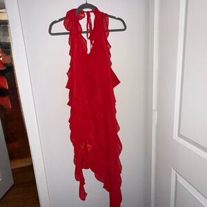 Elegant Red Halter Dress Pretty Little Thing